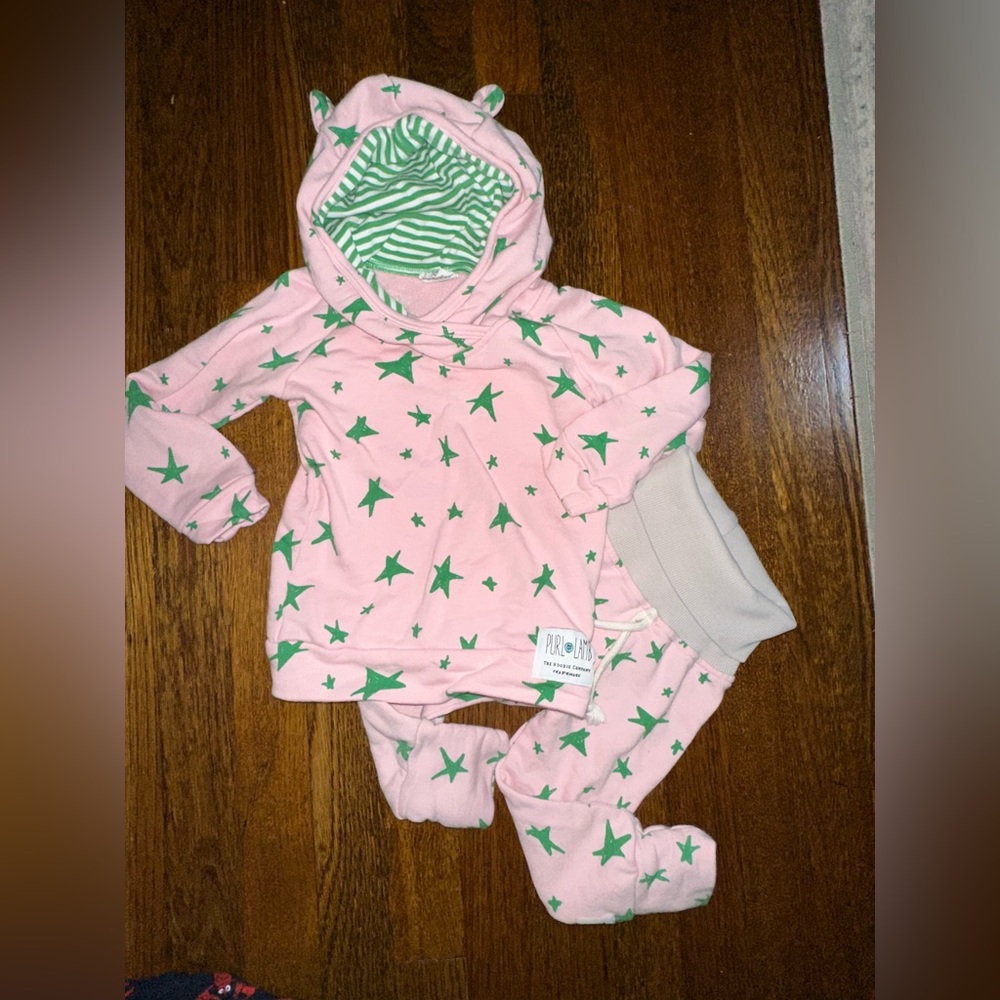 Purl lamb Pink and Green Star Baby Set organic cotton sweat suit 18-24 month
